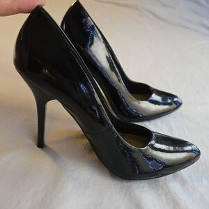Restricted Shiny Black Patent Leather High Heel Pumps Classic Stiletto Heels